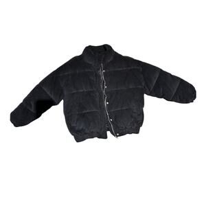 Forever 21 Corduroy Puffer Jacket Black Women Small Cropped Zip Up Coat